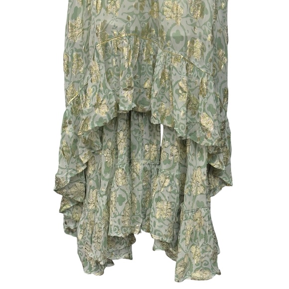 Siya Green Gold Floral Boho Maxi Dress High-Low Sundress Size M - Picture 4 of 14